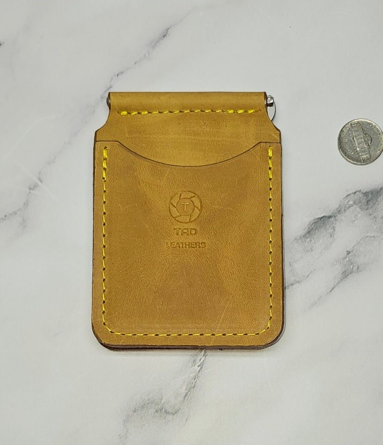 Yellow Leather Money Clip Wallet - Tad LeathersYellow Leather Money Clip WalletMoney ClipBest leather walletGift for him
