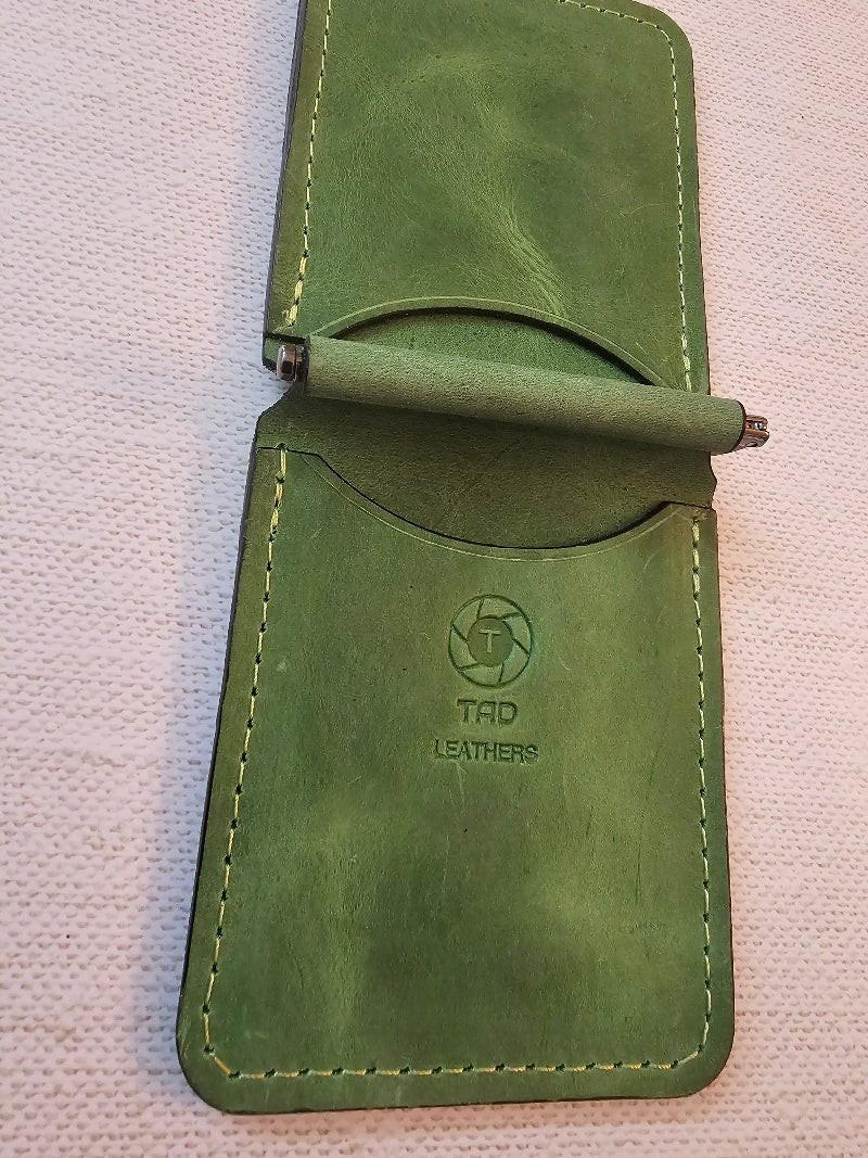 Handcrafted Leather Money Clip - [Vibrant Green] | Premium Full-Grain Leather | Tad Leathers" - Tad Leathers