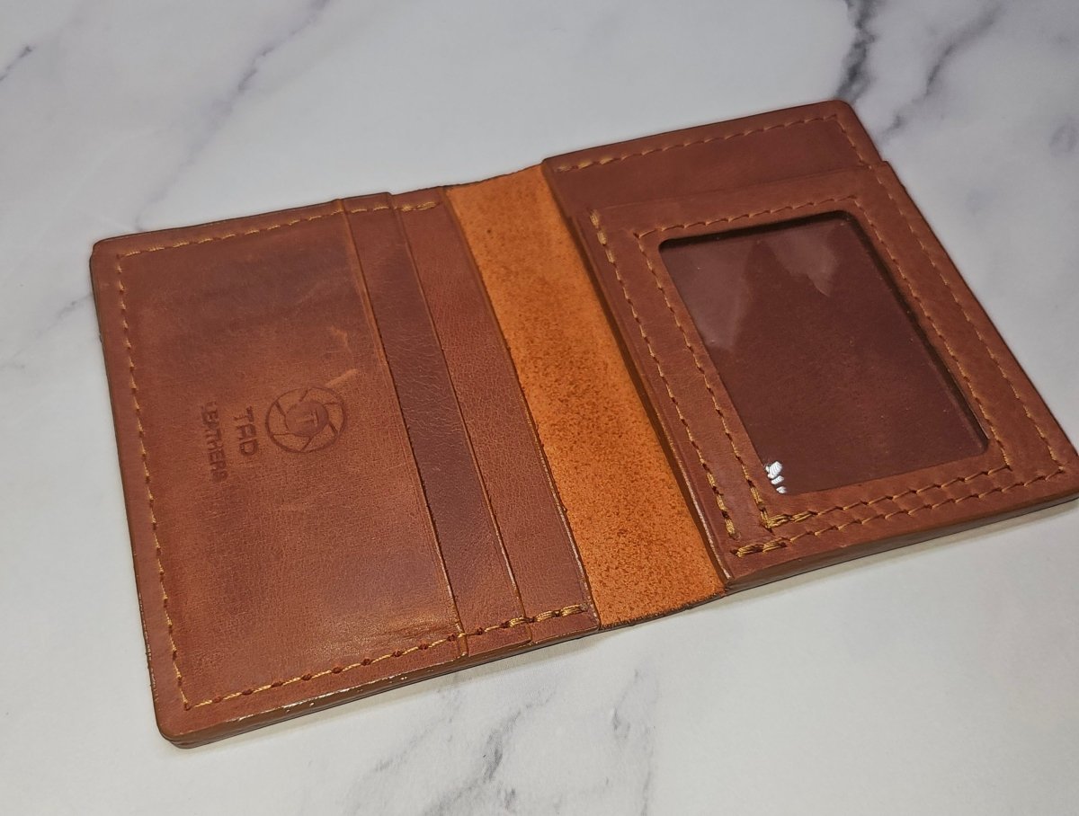 Peach Leather ID Wallet: Compact and Stylish Organization - Tad LeathersBest leather walletCardHolderTad Leathers