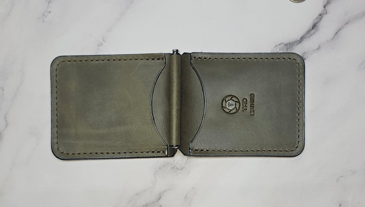 Handcrafted Leather Money Clip - Olive Green - | Premium Full - Grain Leather | Tad Leathers" - Tad Leathers