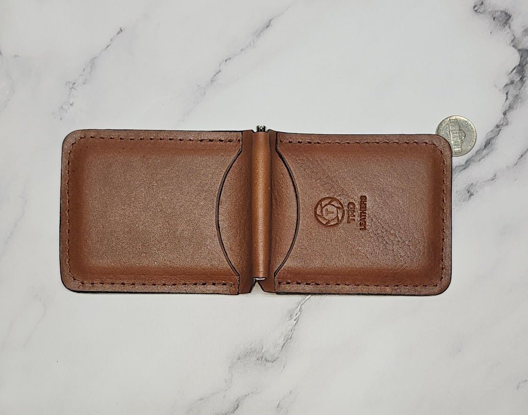 Handcrafted Leather Money Clip - Pebble Grain Brown | Premium Full - Grain Leather | Tad Leathers" - Tad Leathers