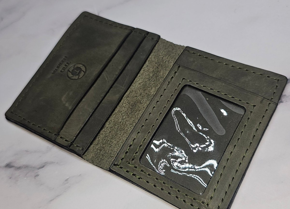 Army Green Military Card Holder - Tactical Style Leather Wallet with ID - Tad Leathers