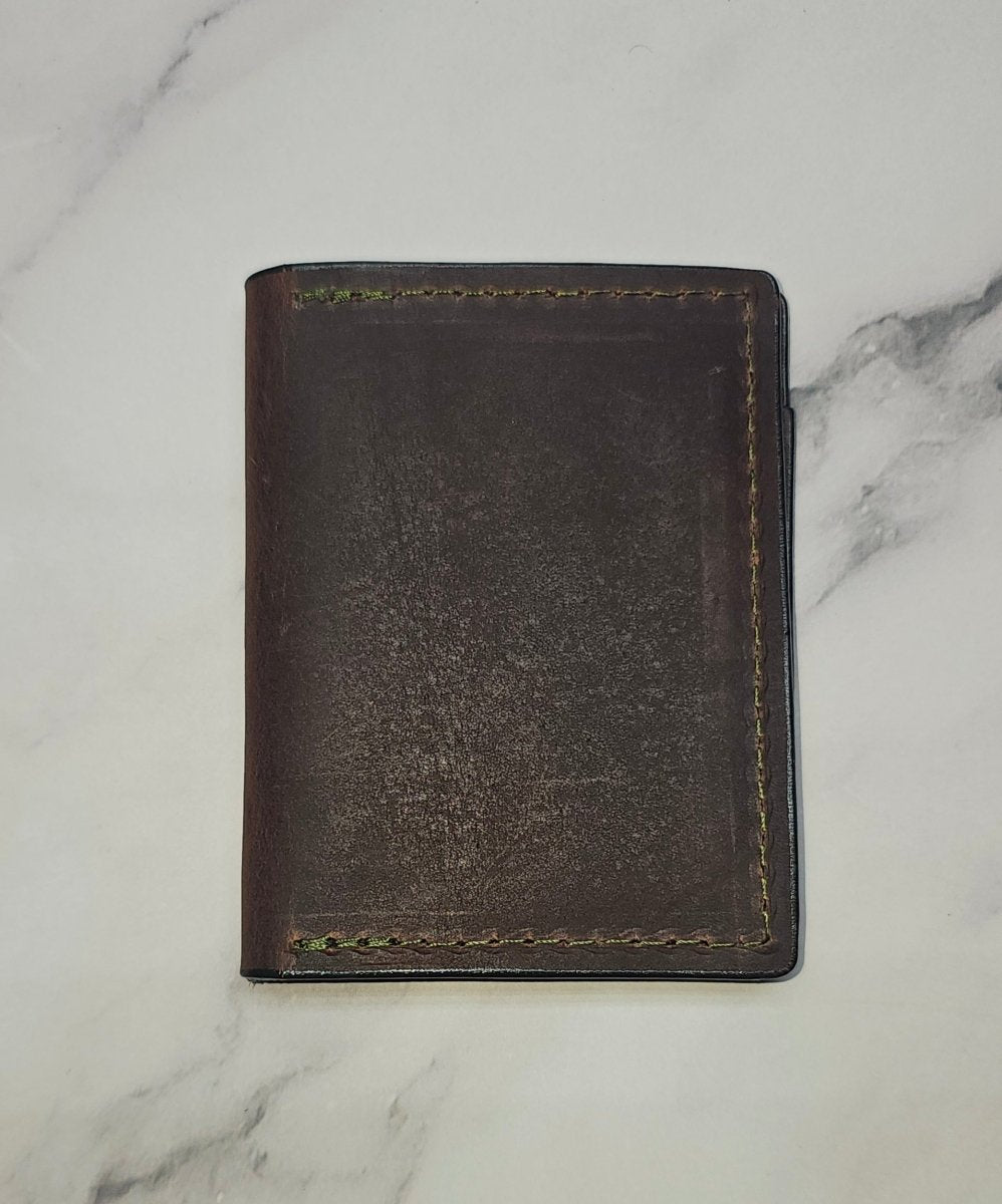 Brown Leather ID Holder - Handcrafted Leather Wallet with ID Window - Tad Leathers