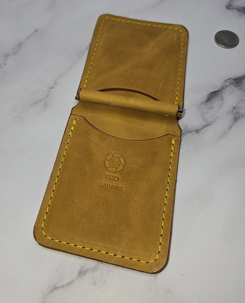 Yellow Leather Money Clip Wallet - Tad LeathersYellow Leather Money Clip WalletMoney ClipBest leather walletGift for him