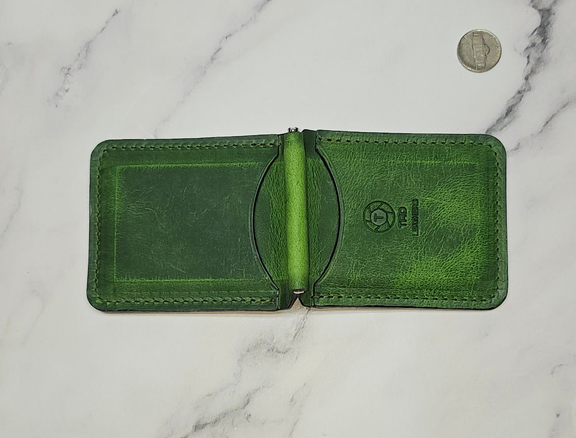 Handcrafted Leather Money Clip - [Electric Green] | Premium Full - Grain Leather | Tad Leathers" - Tad Leathers