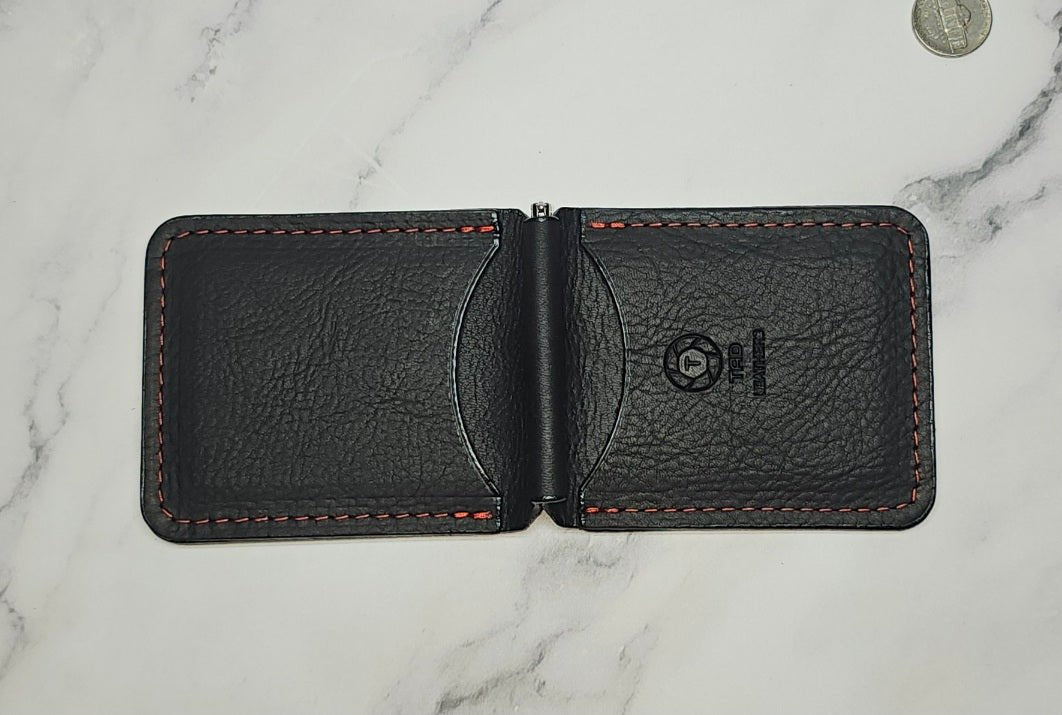 Black Leather Money Clip with Red Stitching | Premium Full - Grain Leather by Tad Leathers - Tad Leathers