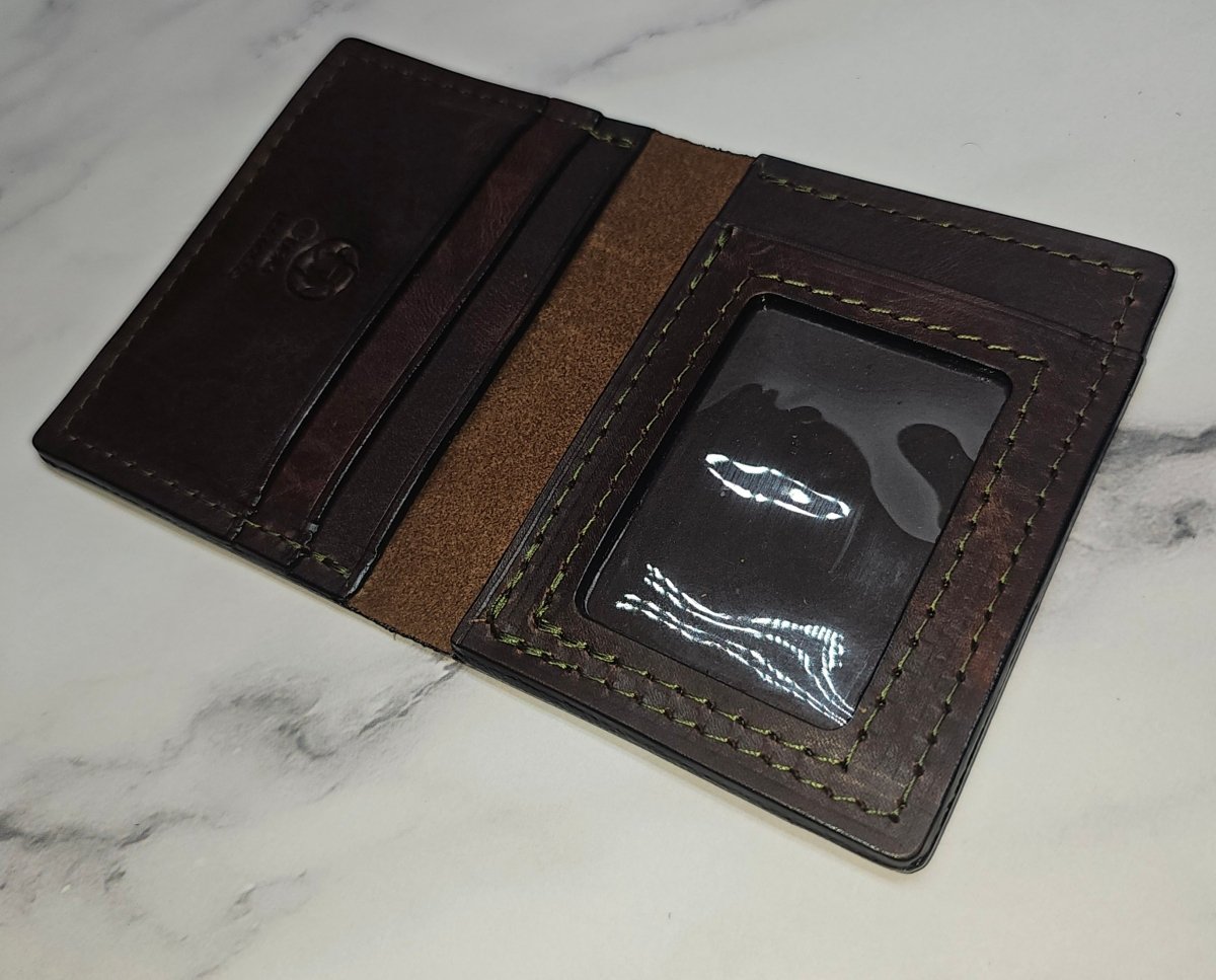 Brown Leather ID Holder - Handcrafted Leather Wallet with ID Window - Tad Leathers