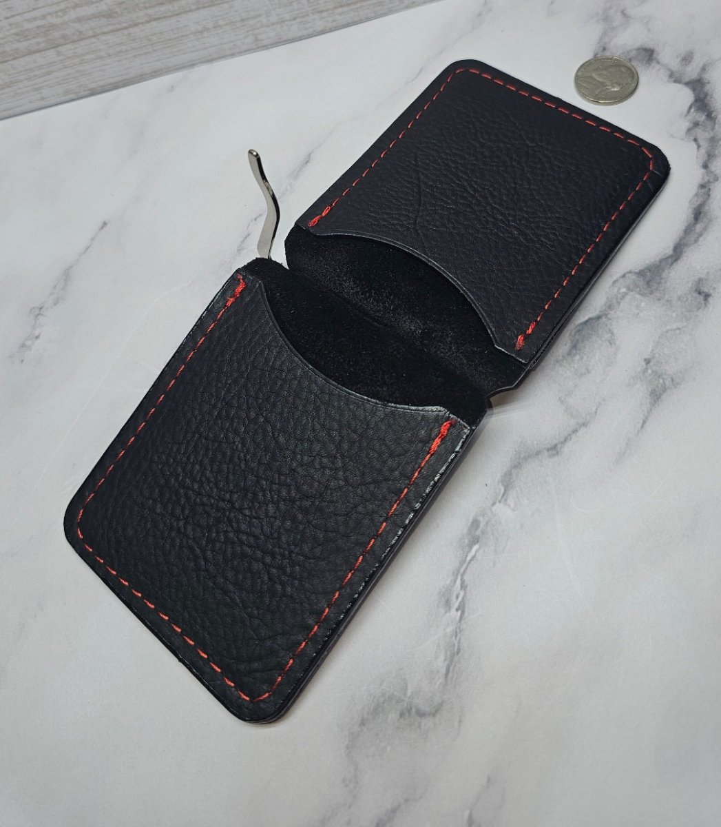 Black Leather Money Clip with Red Stitching | Premium Full - Grain Leather by Tad Leathers - Tad Leathers