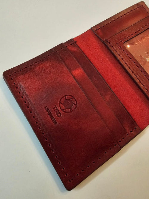 Leather ID Wallet (Red) - Tad Leathers