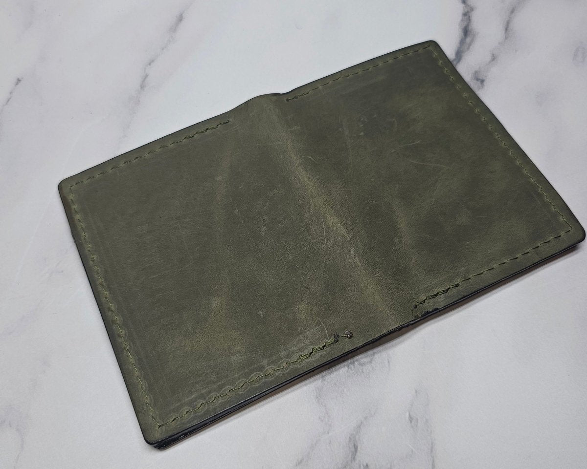 Army Green Military Card Holder - Tactical Style Leather Wallet with ID - Tad Leathers