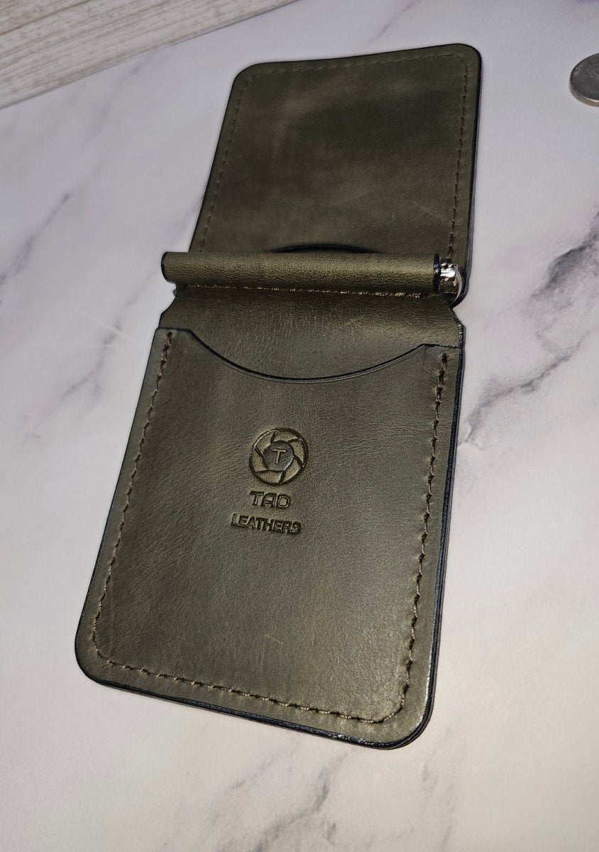 Handcrafted Leather Money Clip - Olive Green - | Premium Full - Grain Leather | Tad Leathers" - Tad Leathers