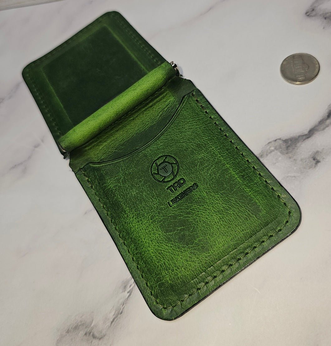 Handcrafted Leather Money Clip - [Electric Green] | Premium Full - Grain Leather | Tad Leathers" - Tad Leathers
