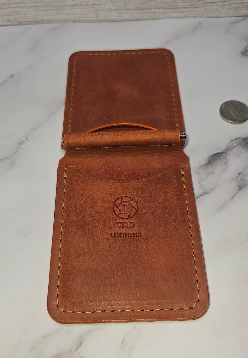 Leather Money Clip Wallet (Peach) - Tad LeathersMoney ClipGift for himBest leather walletGift from her