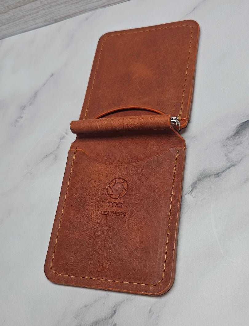 Leather Money Clip Wallet (Peach) - Tad LeathersMoney ClipGift for himBest leather walletGift from her