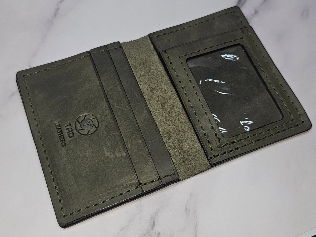 Army Green Military Card Holder - Tactical Style Leather Wallet with ID - Tad Leathers