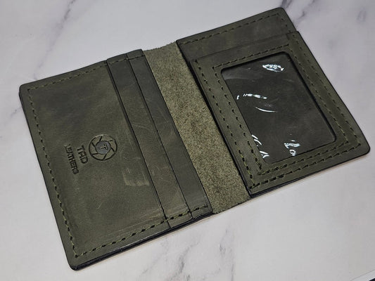 Army Green Military Card Holder - Tactical Style Leather Wallet with ID - Tad Leathers