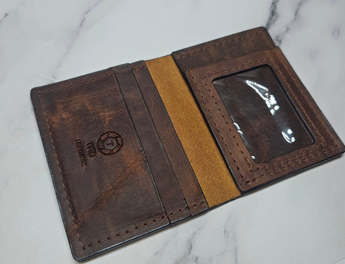 Volcano Brown Textured Card Wallet - Handcrafted Leather ID Holder - Tad Leathers