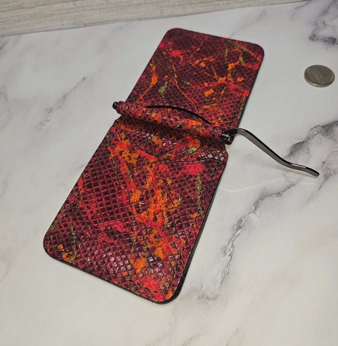 Python Red Leather Money Clip - Handcrafted by Tad Leathers - Tad Leathers