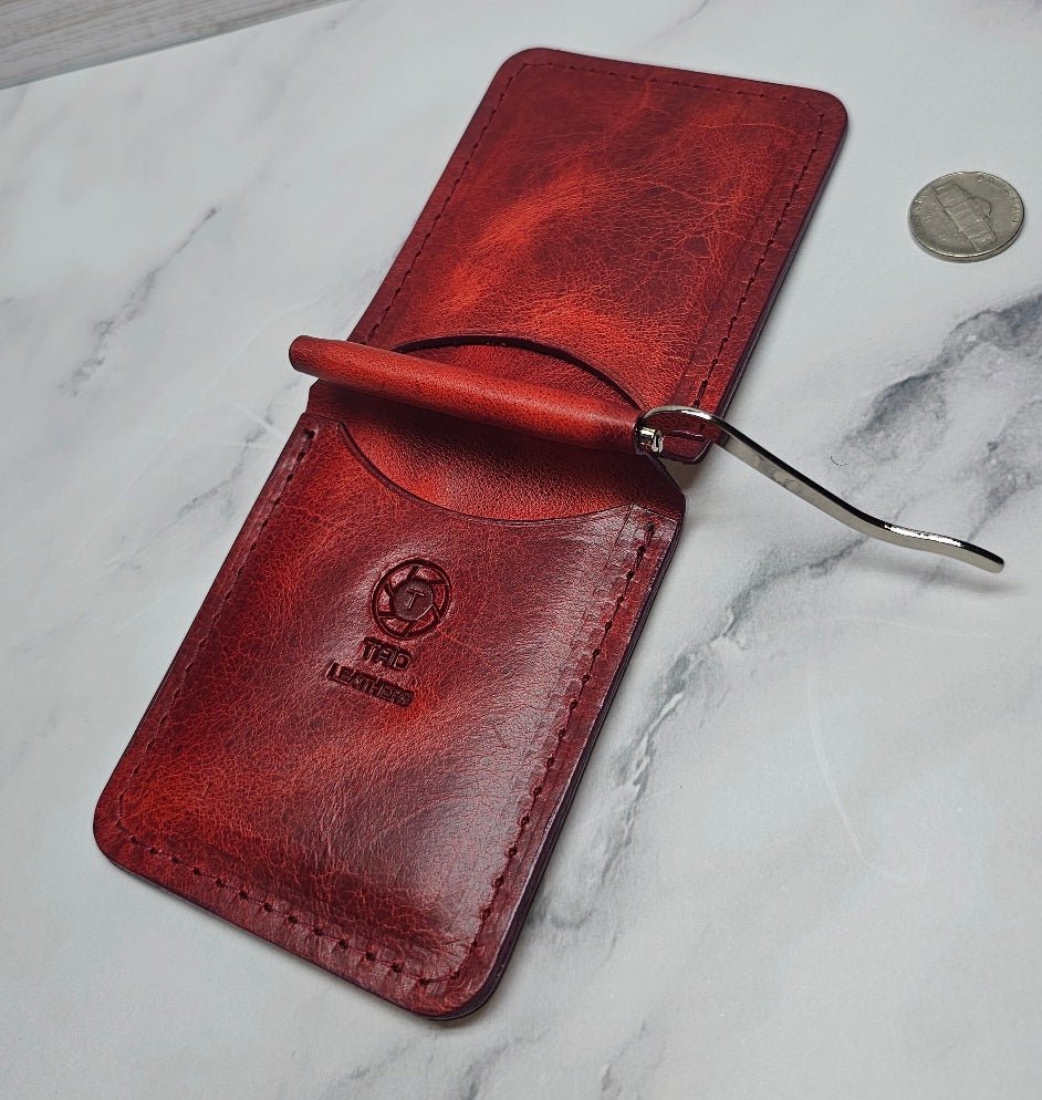 Handcrafted Leather Money Clip - Volcano Red - Premium Full - grain Leather - Tad Leathers - Tad Leathers