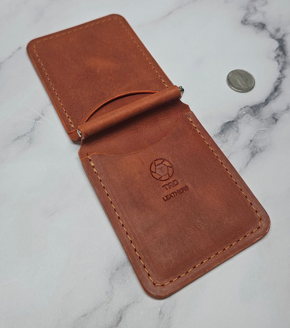 Leather Money Clip Wallet (Peach) - Tad LeathersMoney ClipGift for himBest leather walletGift from her