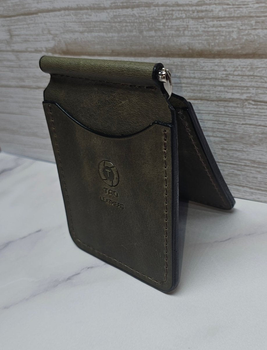 Handcrafted Leather Money Clip - Olive Green - | Premium Full - Grain Leather | Tad Leathers" - Tad Leathers
