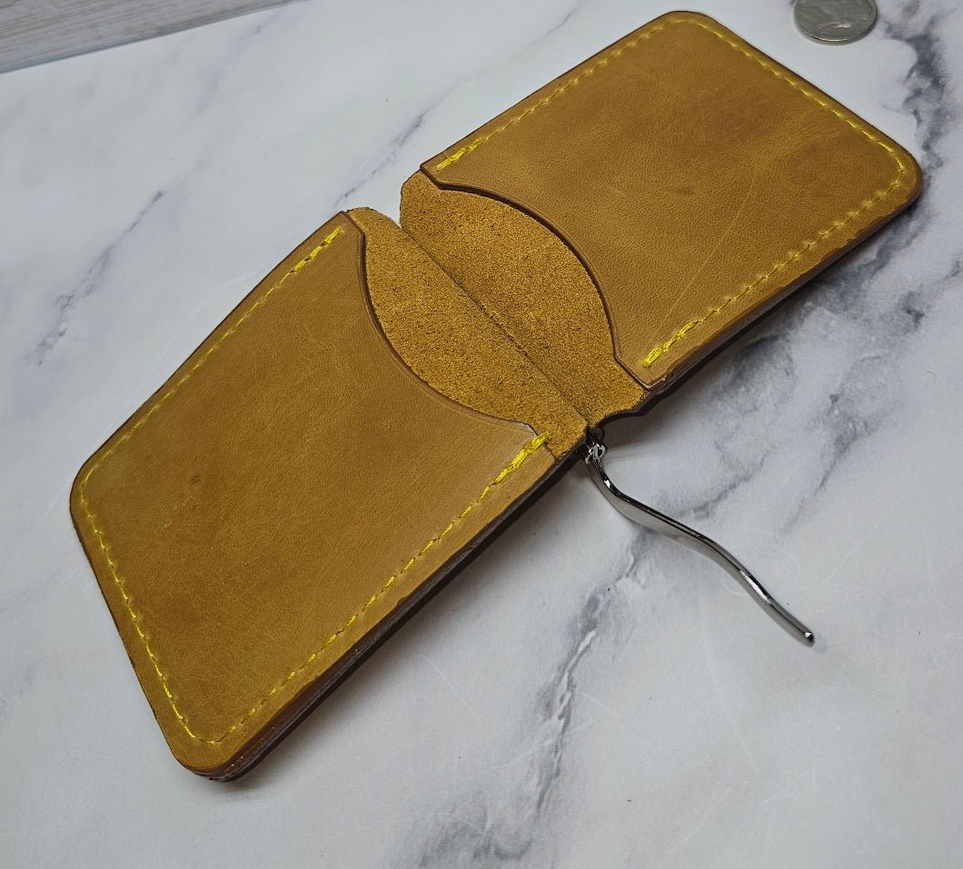 Yellow Leather Money Clip Wallet - Tad LeathersYellow Leather Money Clip WalletMoney ClipBest leather walletGift for him