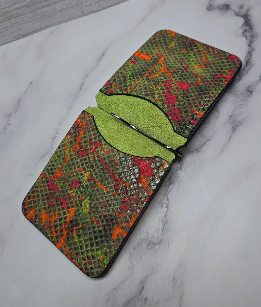 Handcrafted Leather Money Clip - [ Python Green] | Premium Full - Grain Leather | Tad Leathers" - Tad Leathers