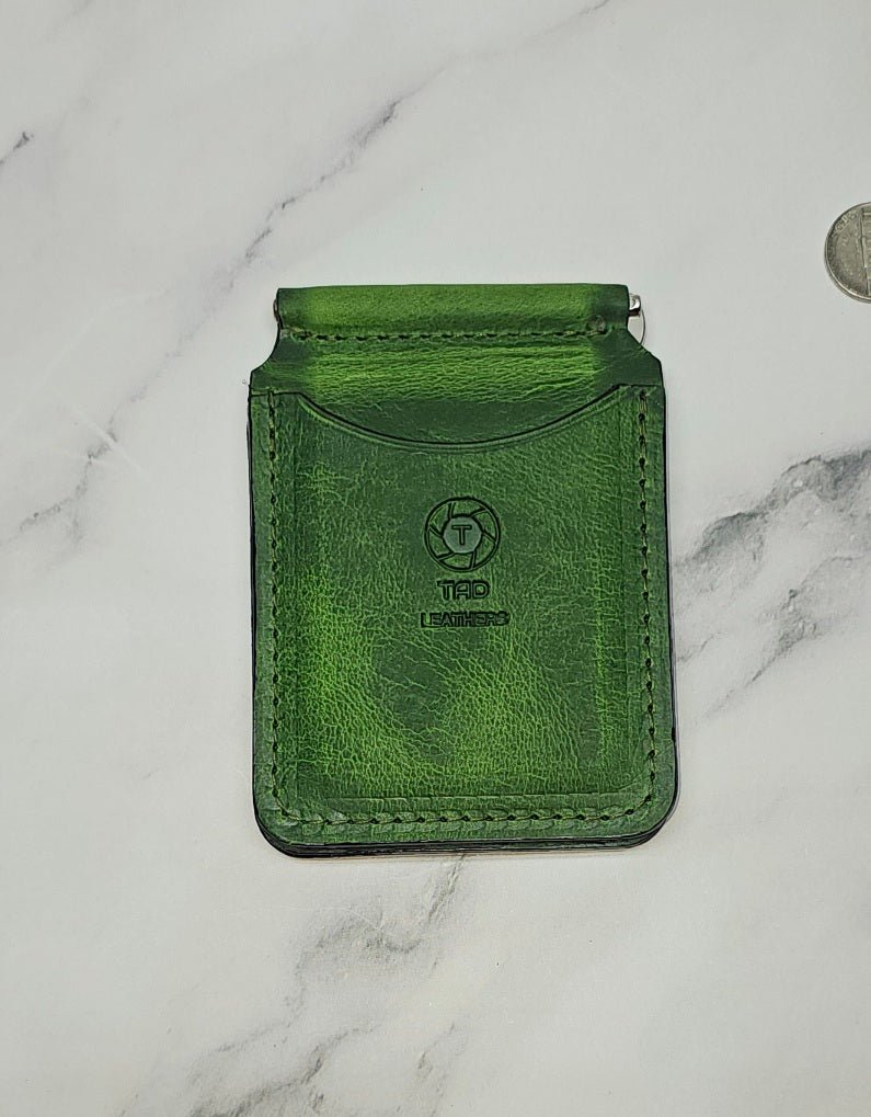 Handcrafted Leather Money Clip - [Electric Green] | Premium Full - Grain Leather | Tad Leathers" - Tad Leathers