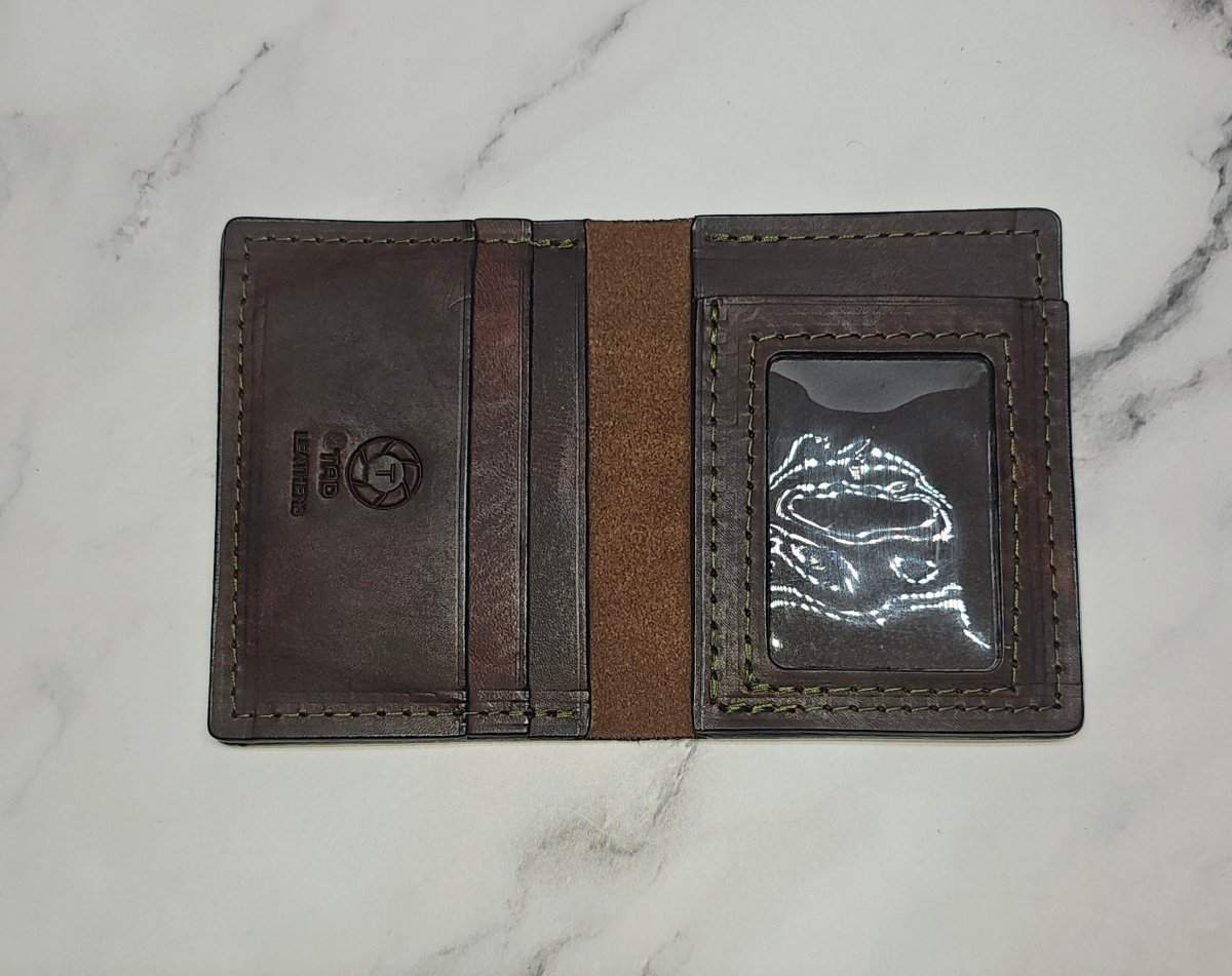 Brown Leather ID Holder - Handcrafted Leather Wallet with ID Window - Tad Leathers