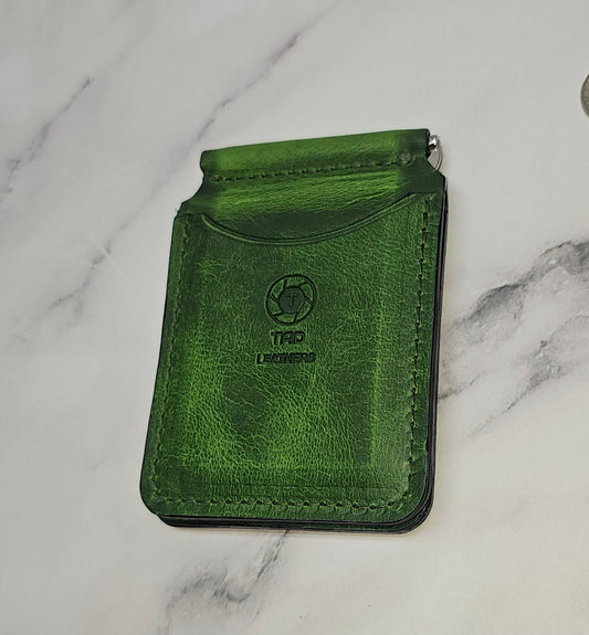 Handcrafted Leather Money Clip - [Electric Green] | Premium Full - Grain Leather | Tad Leathers" - Tad Leathers