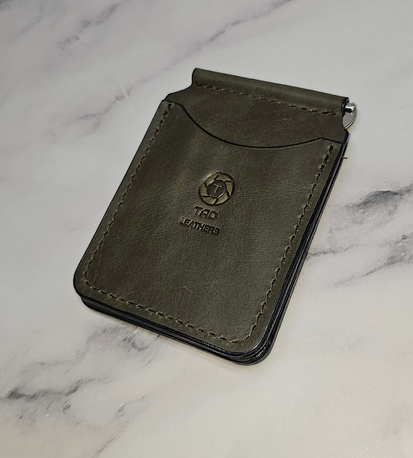 Handcrafted Leather Money Clip - Olive Green - | Premium Full - Grain Leather | Tad Leathers" - Tad Leathers