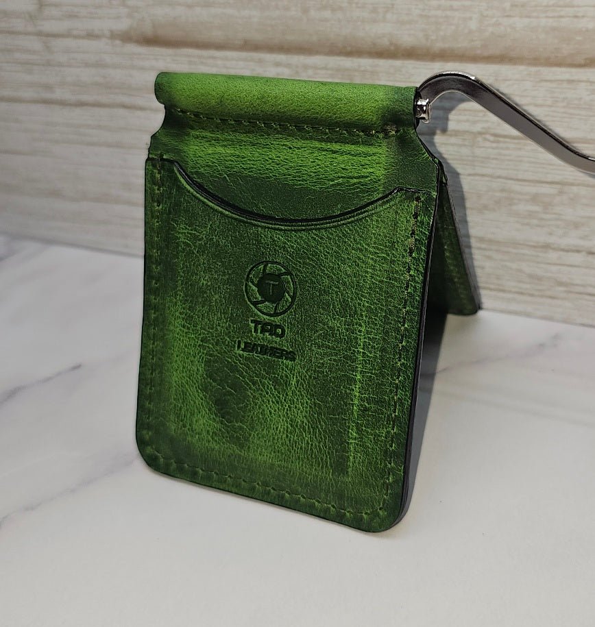Handcrafted Leather Money Clip - [Electric Green] | Premium Full - Grain Leather | Tad Leathers" - Tad Leathers