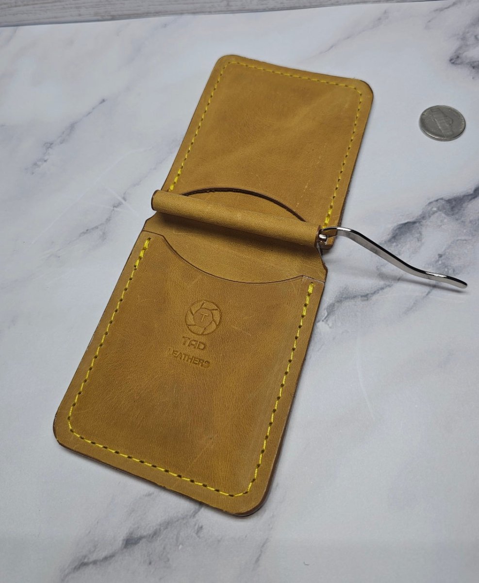 Yellow Leather Money Clip Wallet - Tad LeathersYellow Leather Money Clip WalletMoney ClipBest leather walletGift for him