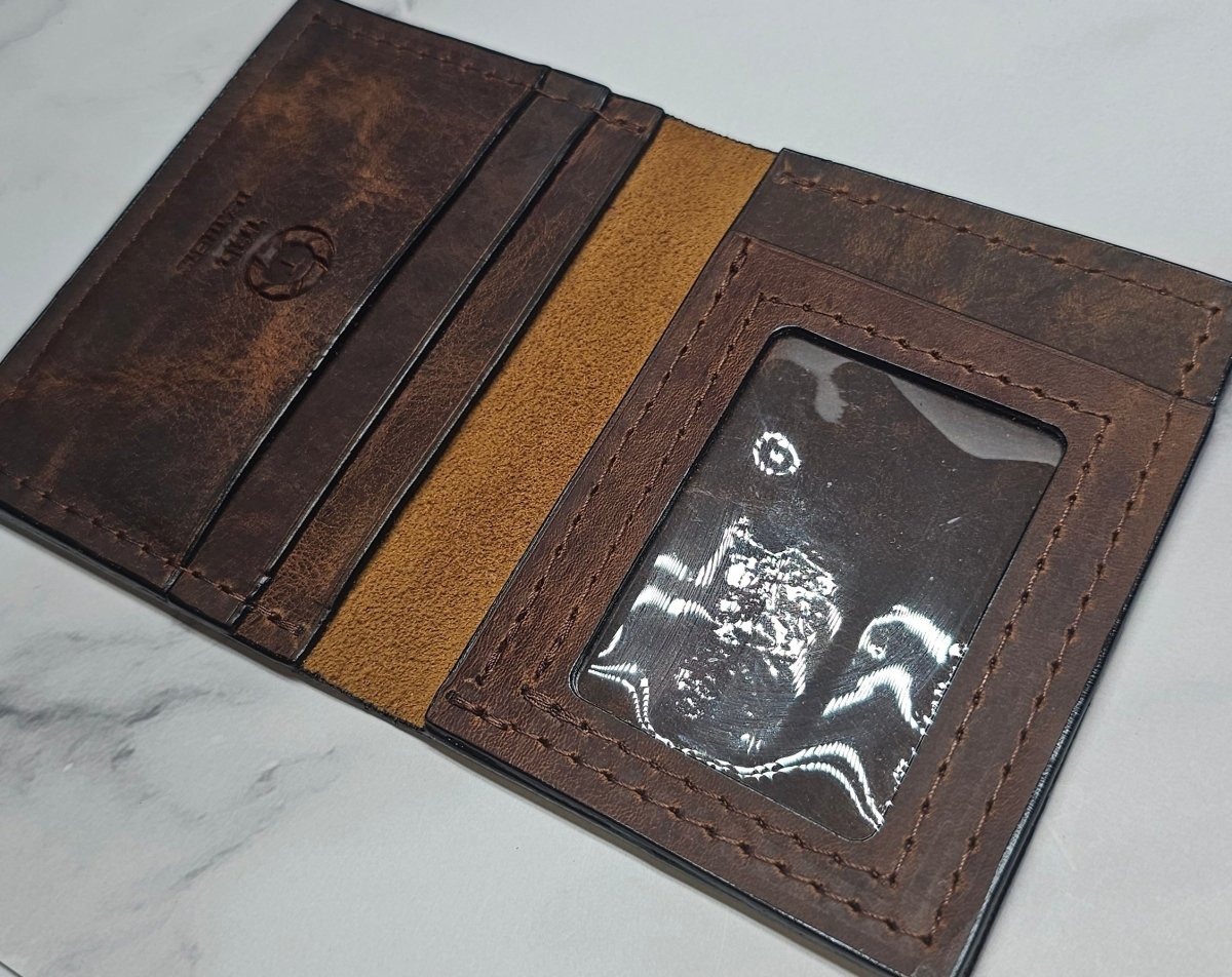 Volcano Brown Textured Card Wallet - Handcrafted Leather ID Holder - Tad Leathers