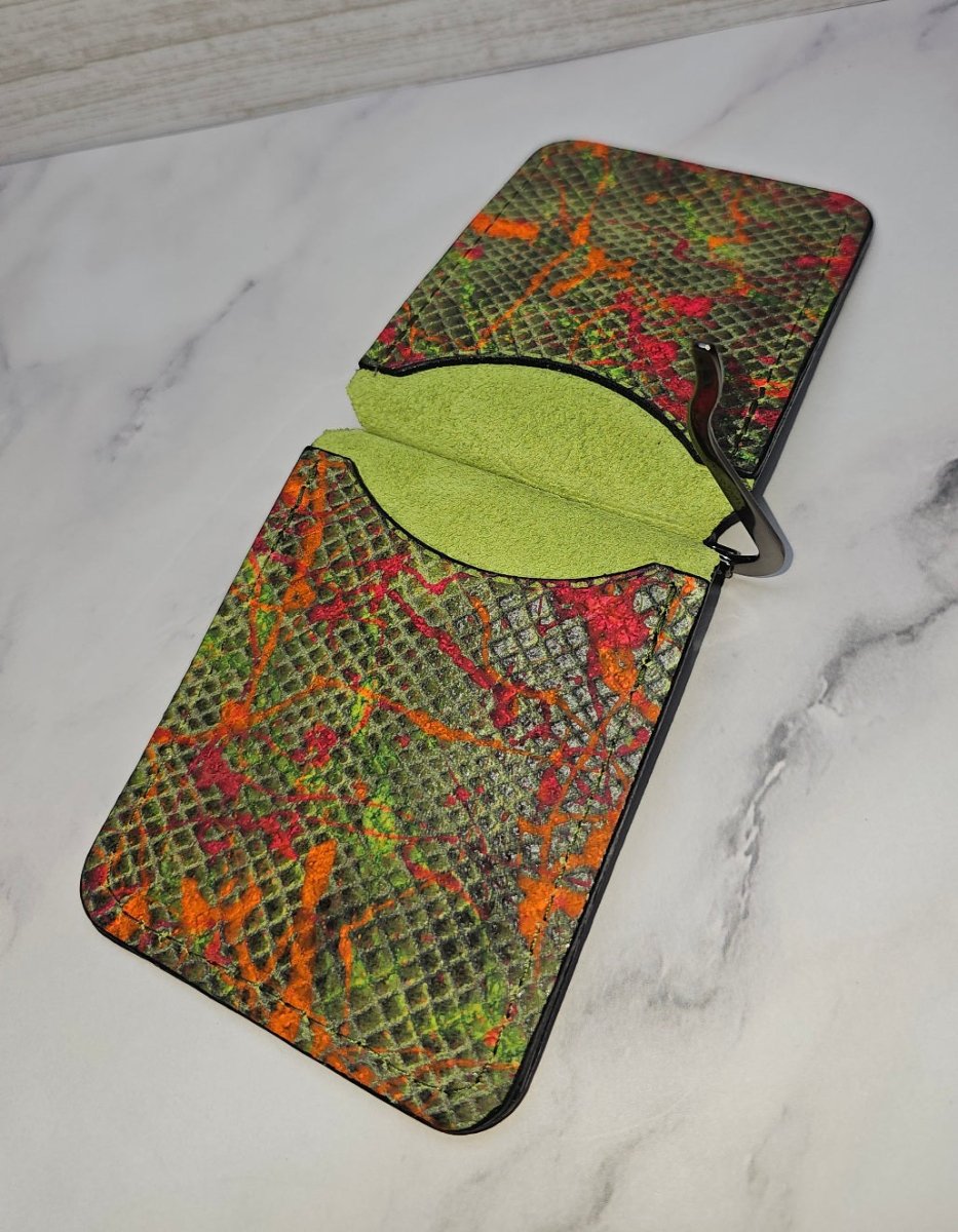 Handcrafted Leather Money Clip - [ Python Green] | Premium Full - Grain Leather | Tad Leathers" - Tad Leathers