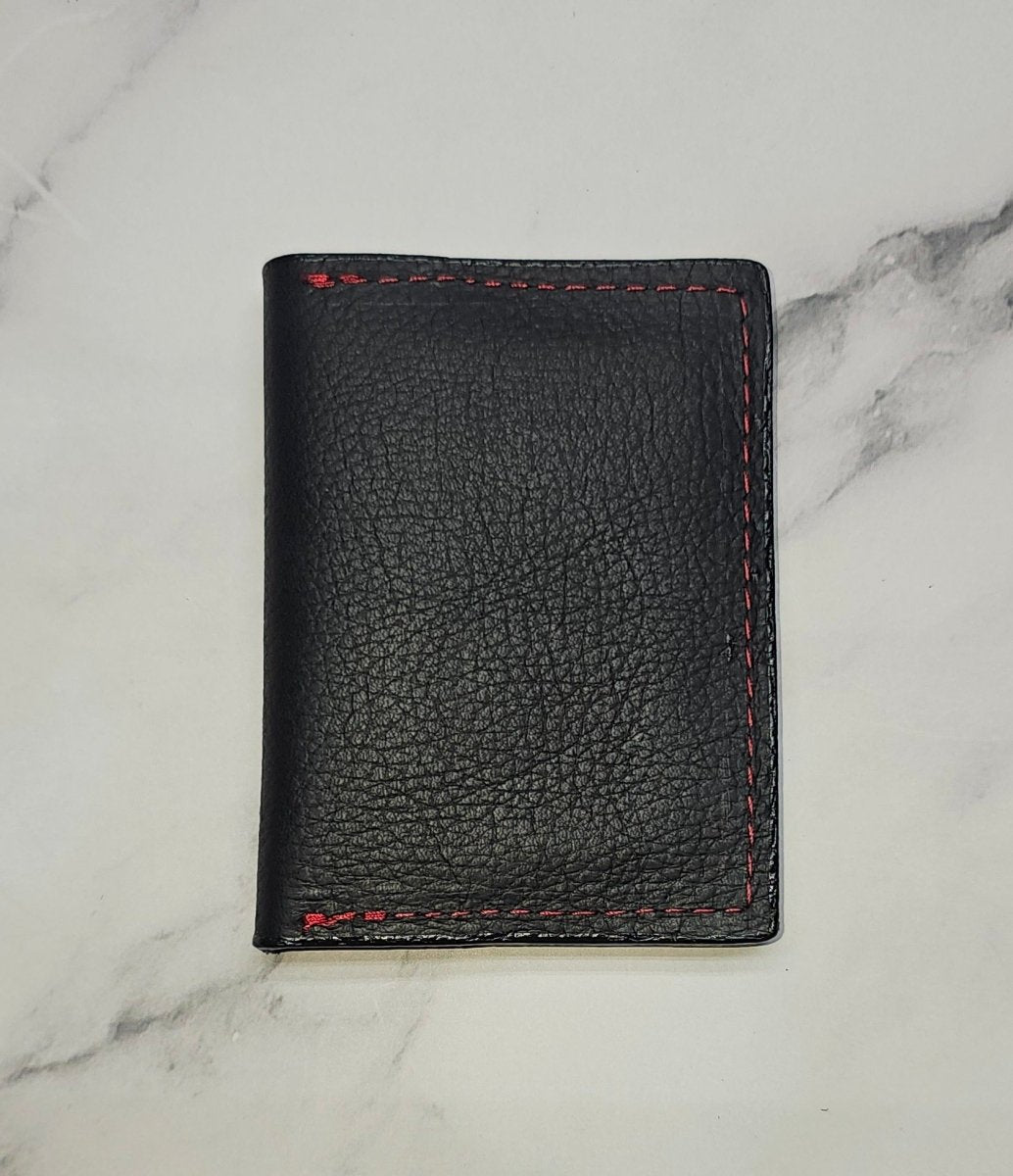 Leather ID Wallet (Black w/ Red stitching) - Tad LeathersBest leather walletCardHolderTad Leathers