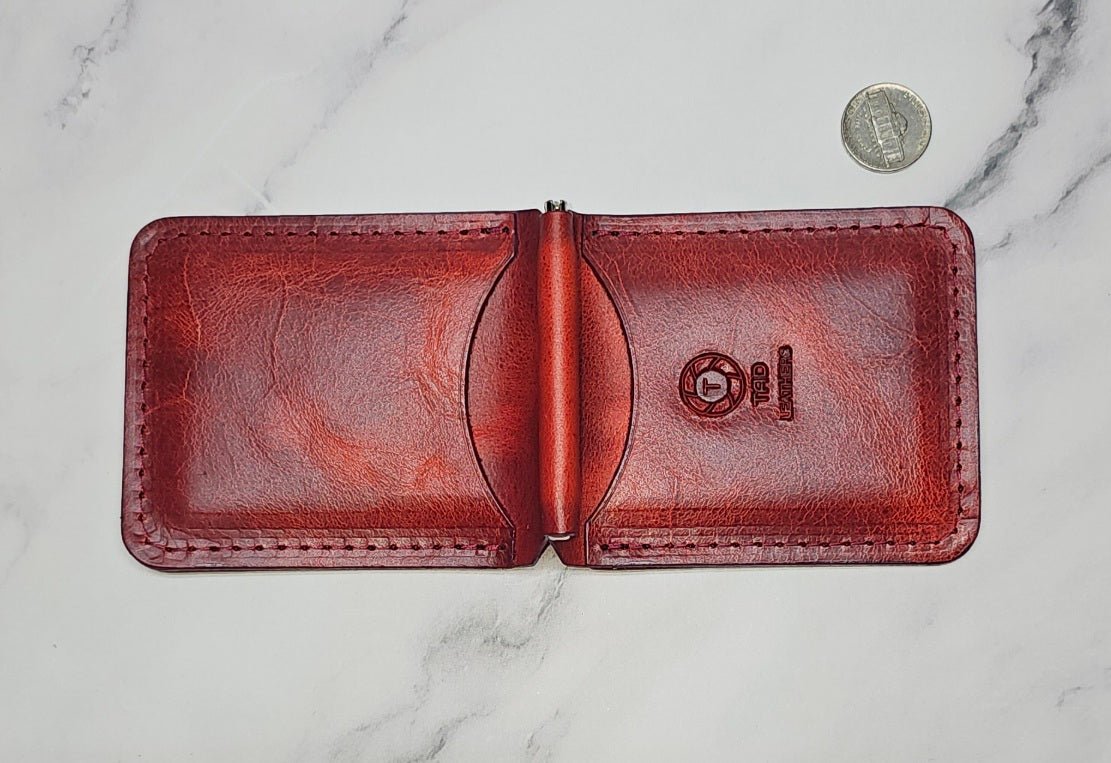 Handcrafted Leather Money Clip - Volcano Red - Premium Full - grain Leather - Tad Leathers - Tad Leathers