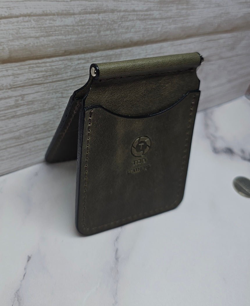 Handcrafted Leather Money Clip - Olive Green - | Premium Full - Grain Leather | Tad Leathers" - Tad Leathers
