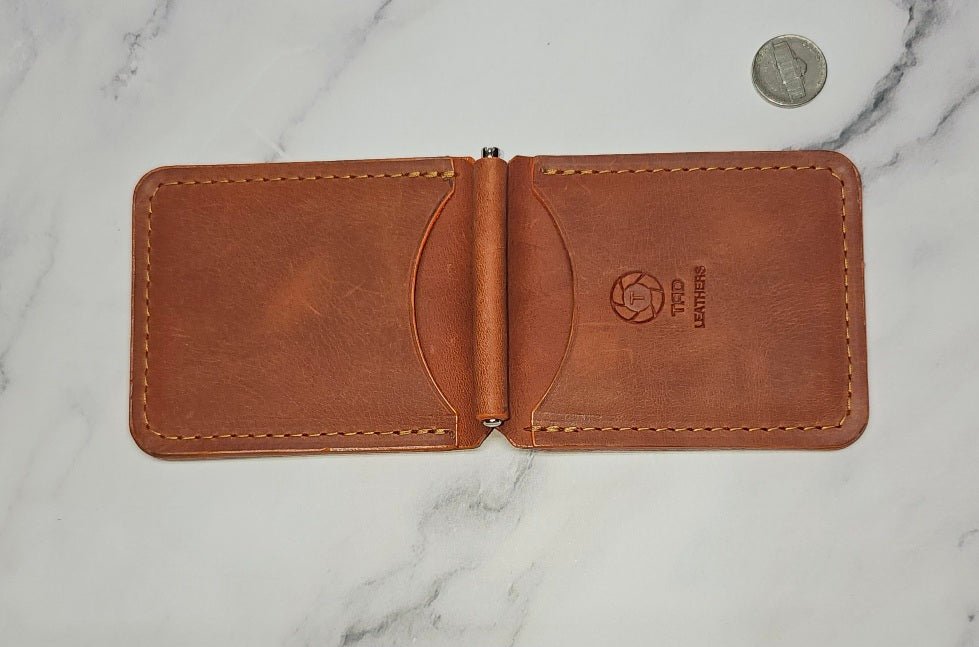 Leather Money Clip Wallet (Peach) - Tad LeathersMoney ClipGift for himBest leather walletGift from her