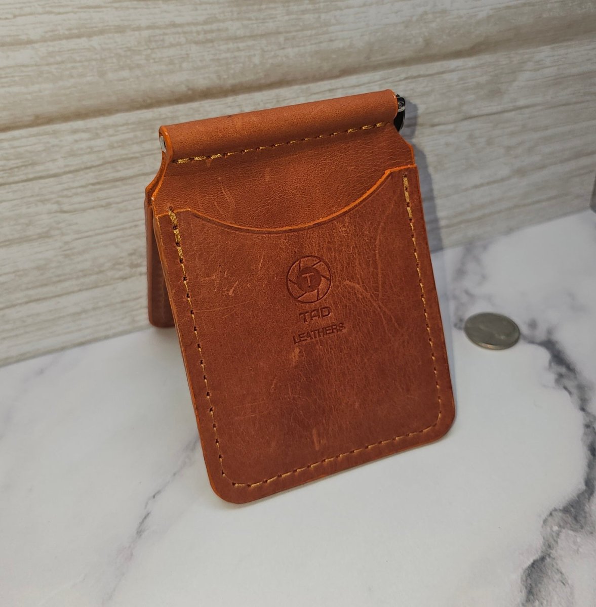 Leather Money Clip Wallet (Peach) - Tad LeathersMoney ClipGift for himBest leather walletGift from her