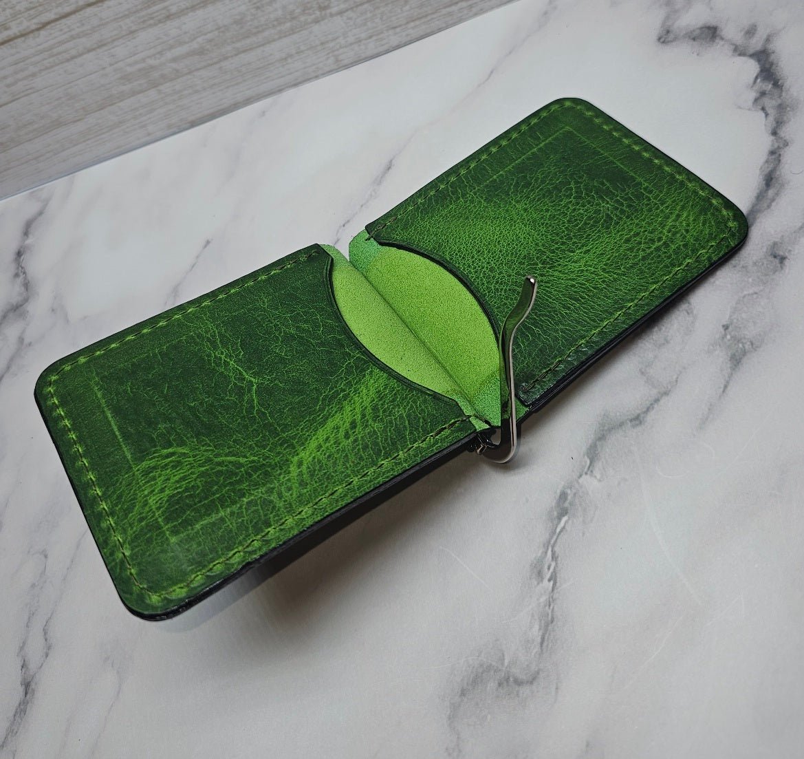 Handcrafted Leather Money Clip - [Electric Green] | Premium Full - Grain Leather | Tad Leathers" - Tad Leathers