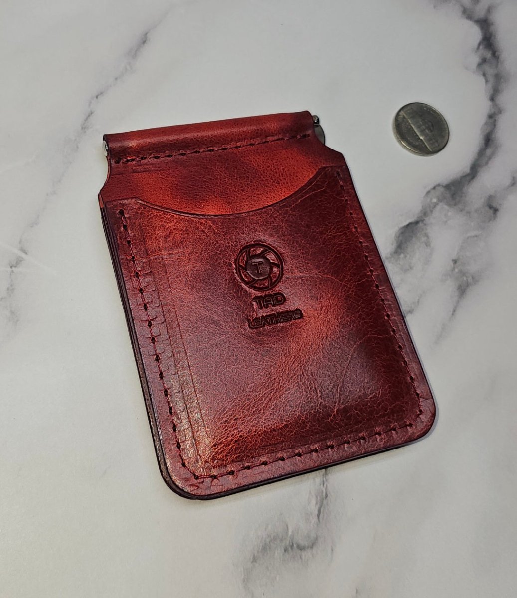 Handcrafted Leather Money Clip - Volcano Red - Premium Full - grain Leather - Tad Leathers - Tad Leathers