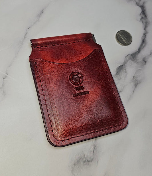 Handcrafted Leather Money Clip - Volcano Red - Premium Full - grain Leather - Tad Leathers - Tad Leathers