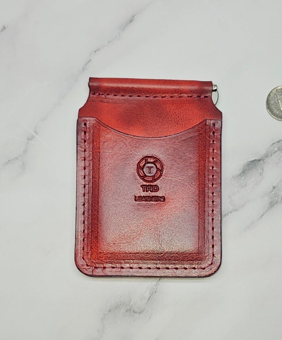 Handcrafted Leather Money Clip - Volcano Red - Premium Full - grain Leather - Tad Leathers - Tad Leathers