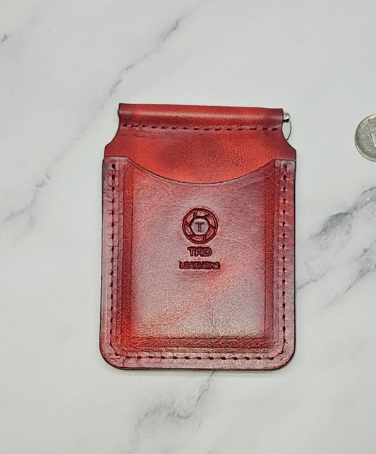 Handcrafted Leather Money Clip - Volcano Red - Premium Full - grain Leather - Tad Leathers - Tad Leathers