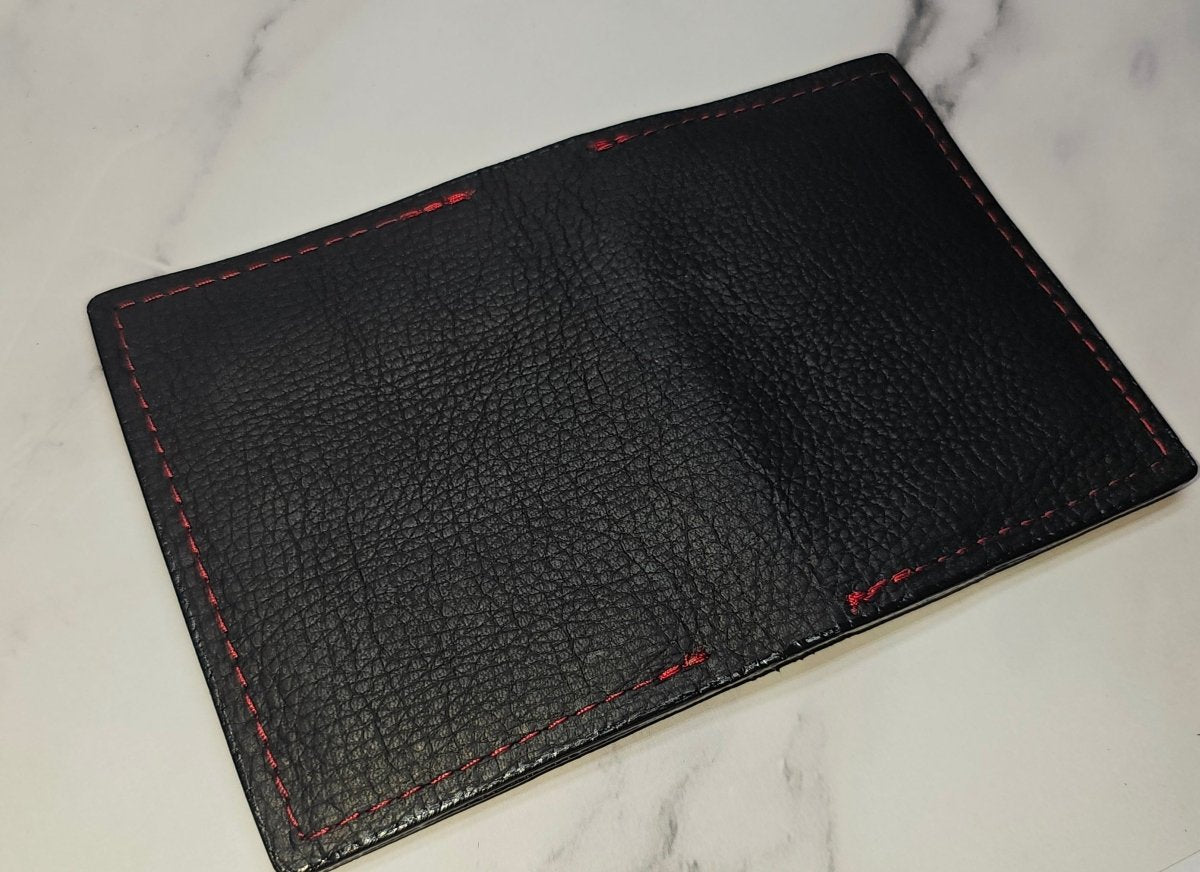 Leather ID Wallet (Black w/ Red stitching) - Tad LeathersBest leather walletCardHolderTad Leathers