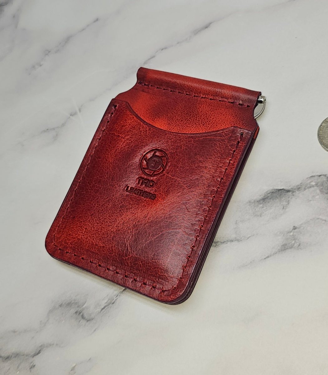 Handcrafted Leather Money Clip - Volcano Red - Premium Full - grain Leather - Tad Leathers - Tad Leathers