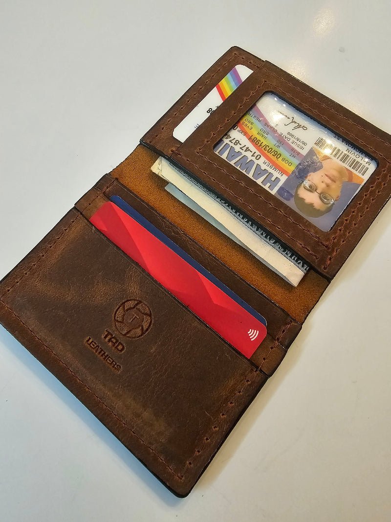 Volcano Brown Textured Card Wallet - Handcrafted Leather ID Holder - Tad Leathers