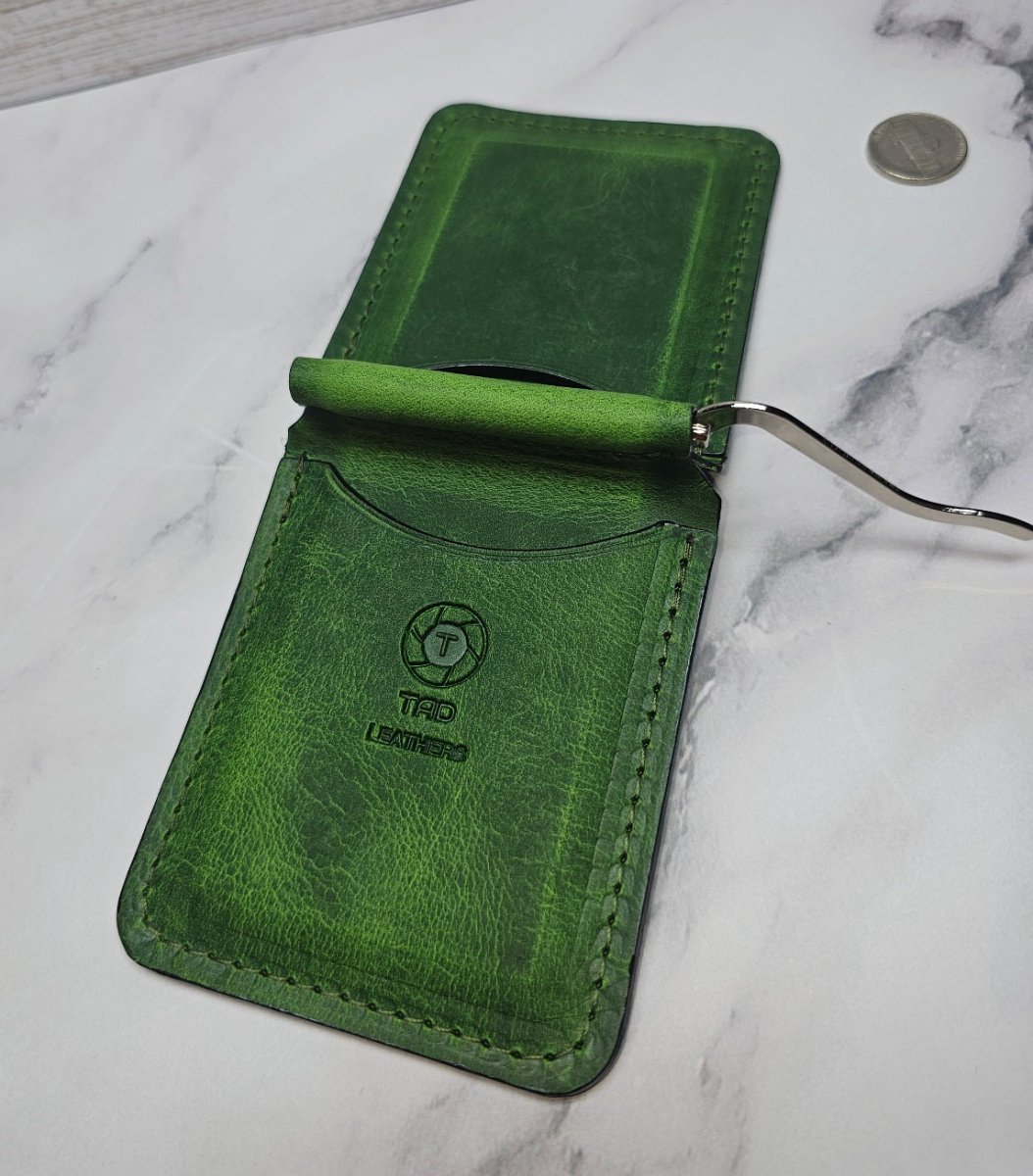 Handcrafted Leather Money Clip - [Electric Green] | Premium Full - Grain Leather | Tad Leathers" - Tad Leathers
