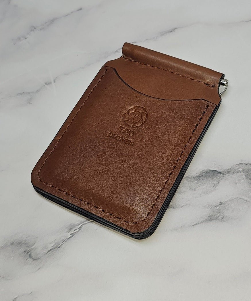 Handcrafted Leather Money Clip - Pebble Grain Brown | Premium Full - Grain Leather | Tad Leathers" - Tad Leathers